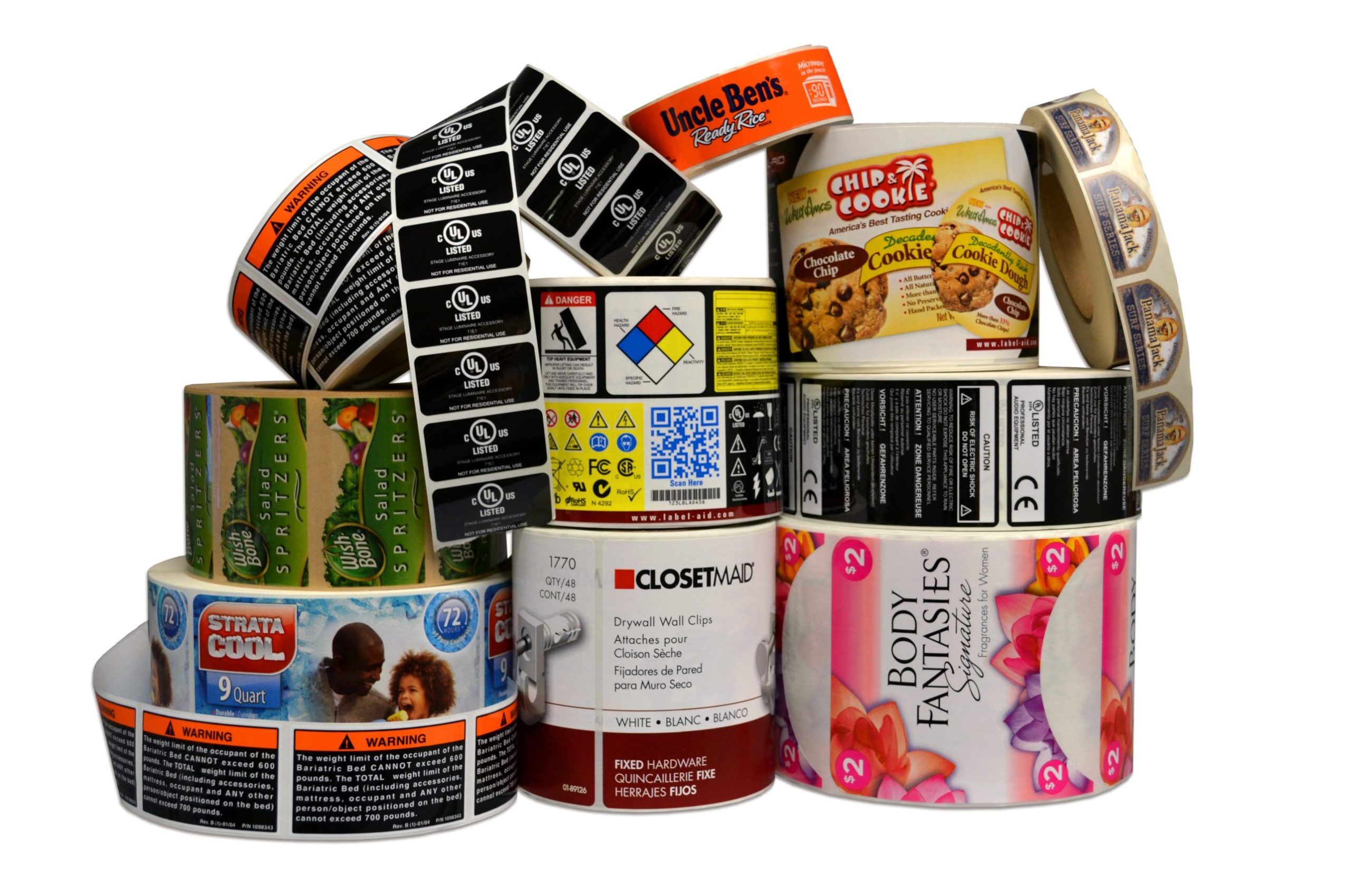 Roll labels with adhesive