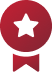 Red warranty badge icon with star and ribbon.